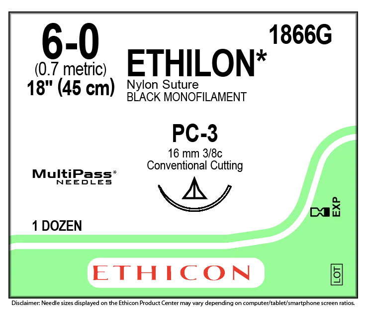 [1866G] ETHILON BLK 45CM M0.7 USP6-0 S/A PC-3 PRIME MP