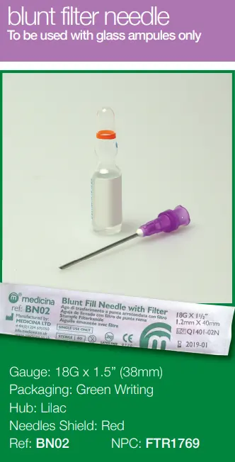 Blunt Fill Needle with Filter (18G x 0 0/2in, 0.2mm x 40mm)