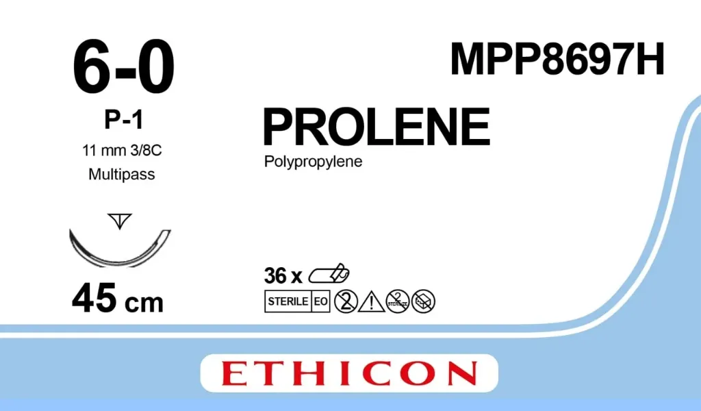 Prolene 6/0, P-1 11mm 3/8 needle, 45cm Blue
