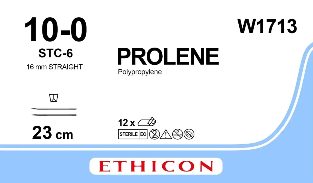 Prolene Blue Monofilament, 2xSTC-6, 10-0, 23cm