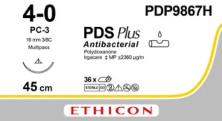[PDP9867H] PDS PLUS, undyed, monofilament, 1xPC-3 PRIME MP, 4-0, 45cm
